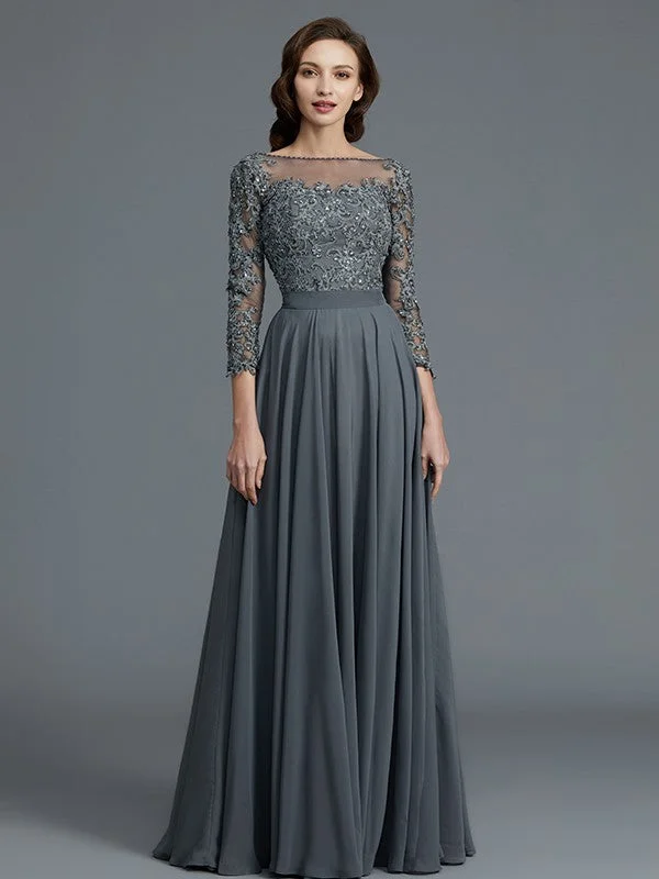 A-Line/Princess 3/4 Sleeves Bateau Floor-Length Chiffon Mother of the Bride Dresses Sexy unclassified dresses