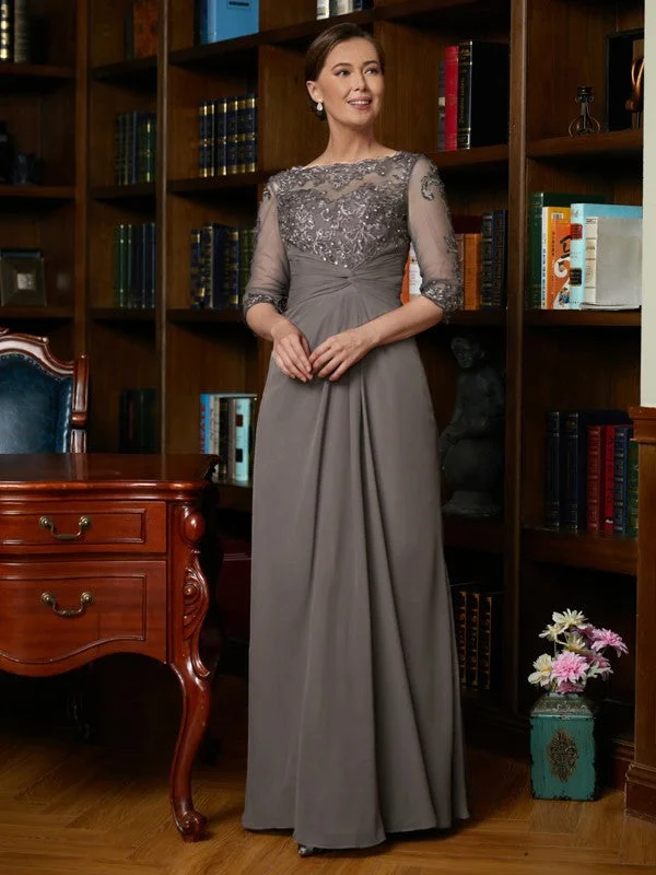 A-Line/Princess Chiffon Applique Scoop 3/4 Sleeves Floor-Length Mother of the Bride Dresses Pastel unclassified dresses