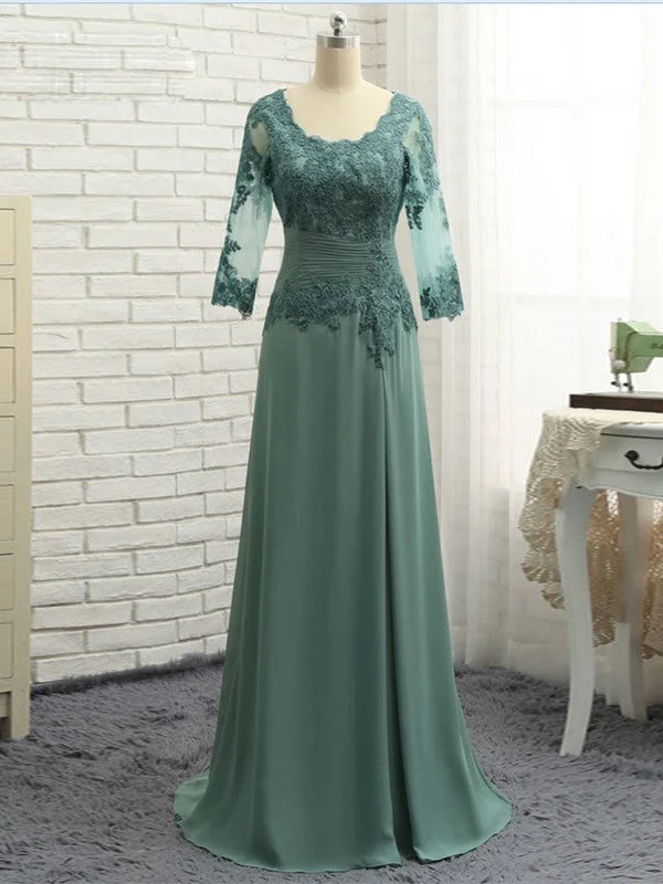 A-Line/Princess Chiffon Applique Scoop 3/4 Sleeves Sweep/Brush Train Mother of the Bride Dresses Comfortable unclassified dresses