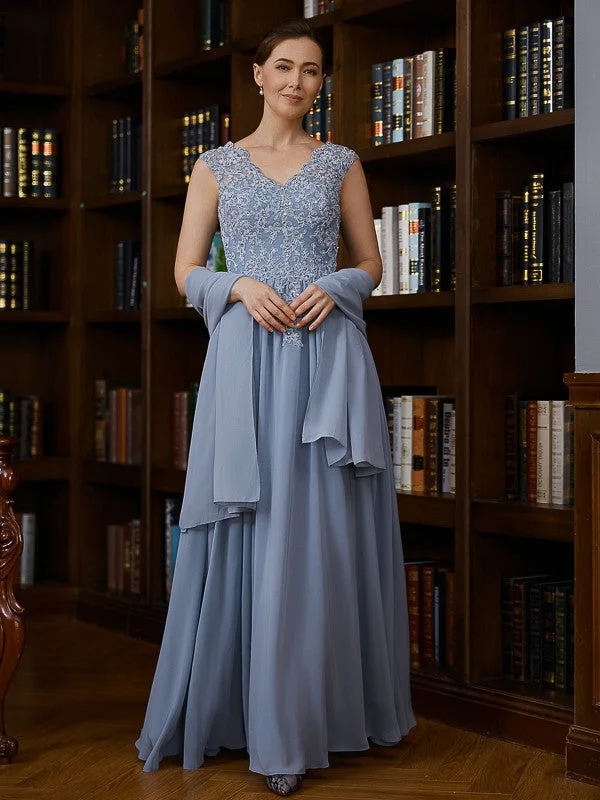 A-Line/Princess Chiffon Applique V-neck Sleeveless Floor-Length Mother of the Bride Dresses Color block unclassified dresses