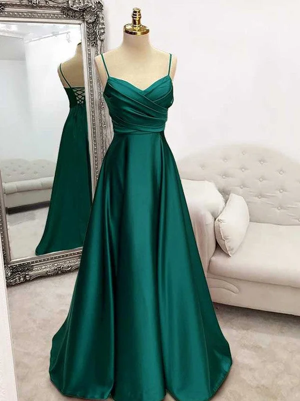 A-Line/Princess  Woven Satin Ruffles V-neck Sleeveless Sweep/Brush Train Dresses Everyday wear unclassified dresses