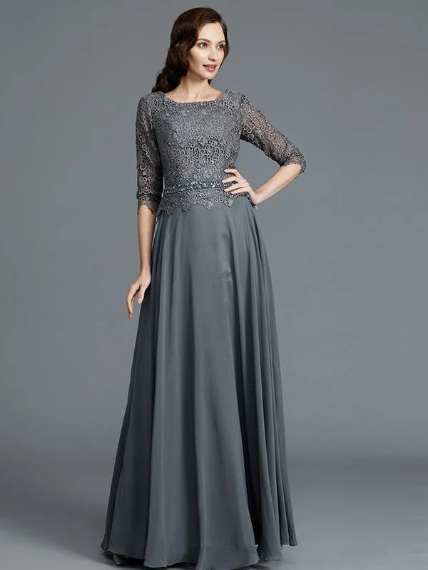 A-Line/Princess Scoop 1/2 Sleeves Chiffon Floor-Length Mother of the Bride Dresses Preppy unclassified dresses