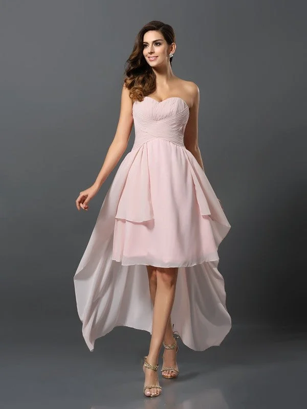 A-Line/Princess Sweetheart Pleats Sleeveless High Low Chiffon Bridesmaid Dresses Boho unclassified dresses