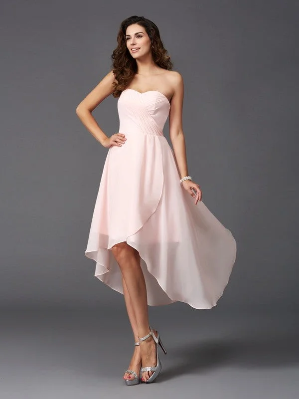 A-Line/Princess Sweetheart Ruffles Sleeveless High Low Chiffon Bridesmaid Dresses Formal unclassified dresses