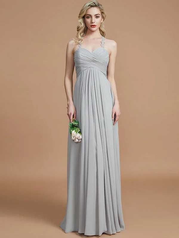 A-Line/Princess Sweetheart Sleeveless Ruched Floor-Length Chiffon Bridesmaid Dresses Sequin unclassified dresses