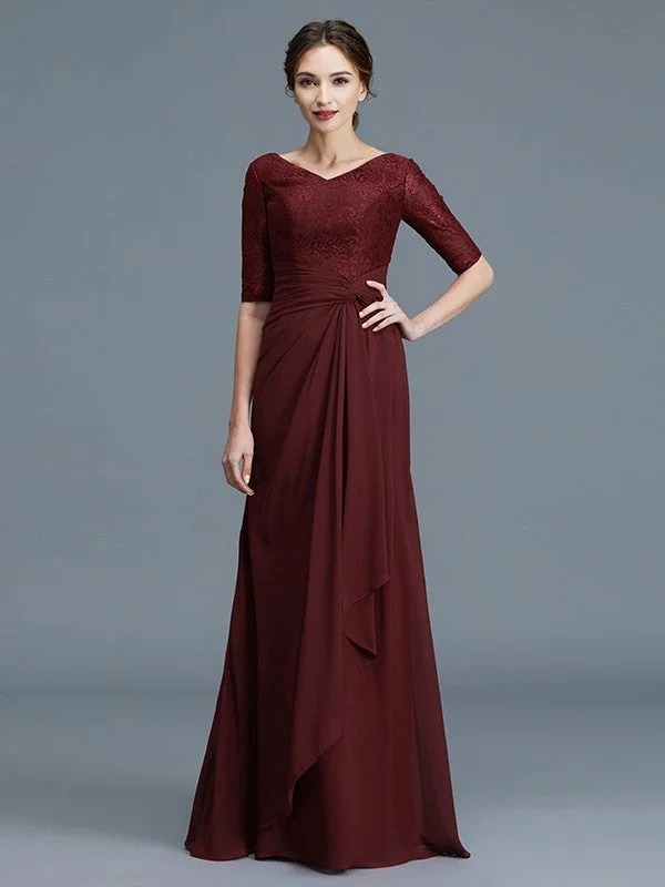 A-Line/Princess V-neck 1/2 Sleeves Ruffles Chiffon Floor-Length Mother of the Bride Dresses Popular unclassified dresses