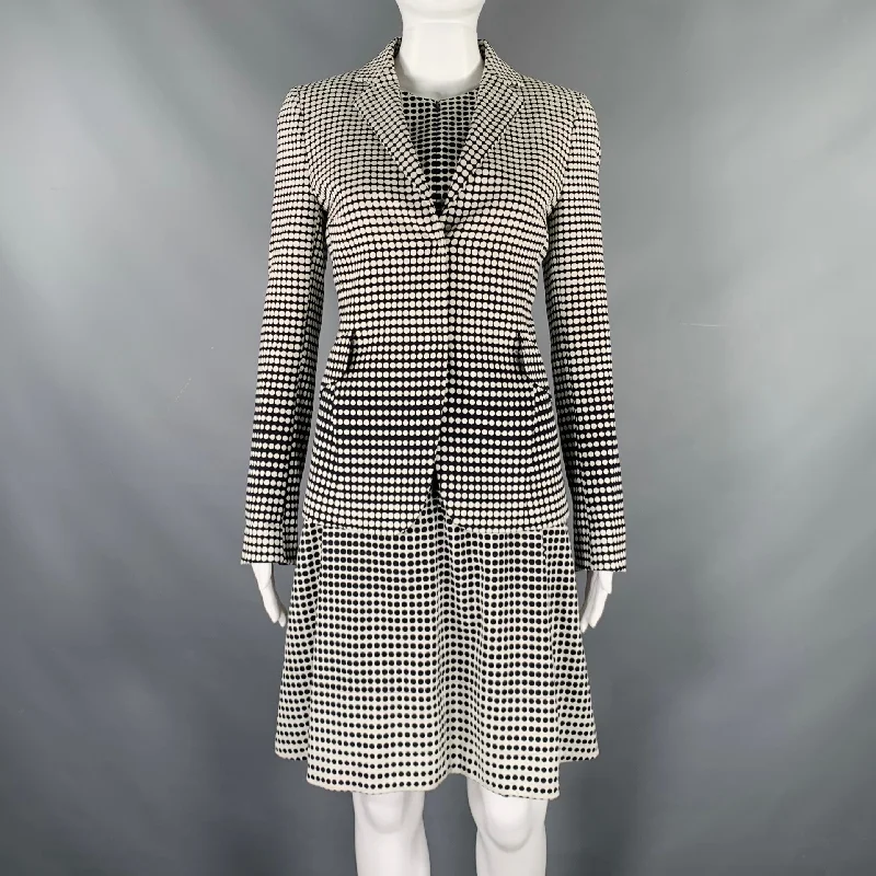 AKRIS Size 4 Black White Cotton Blend Polka Dot Notch Lapel Jacket Dress Set Denim unclassified dresses