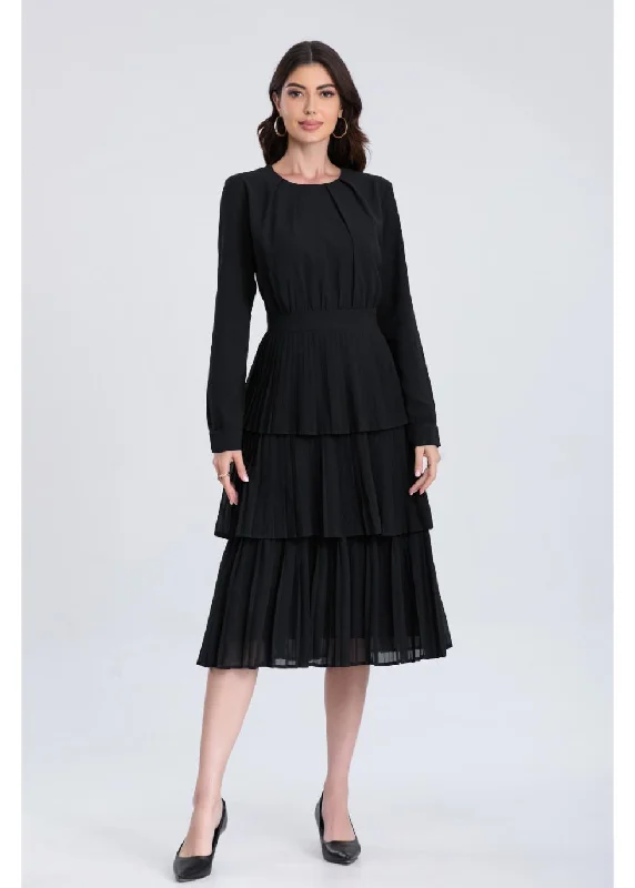 Black Pleated Tiered Dress 4252 Off-shoulder unclassified dresses