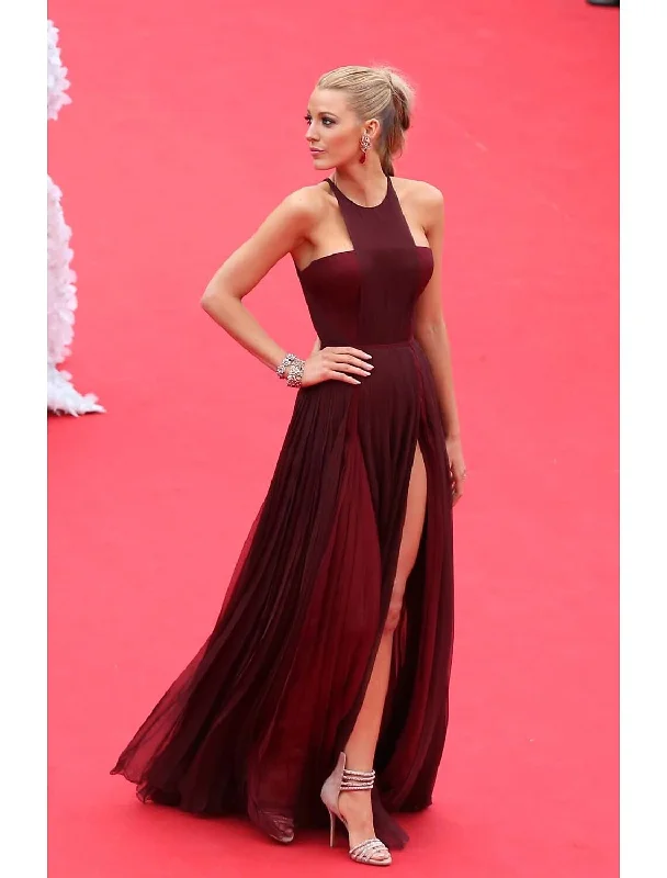 Blake Lively Burgundy Celebrity Prom Dress Cannes Film Festival Party unclassified dresses