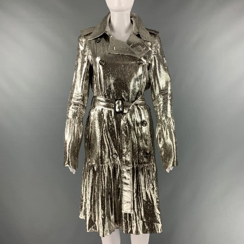 BURBERRY PRORSUM Size S Silver Metallic Trench Coat Casual chic unclassified dresses