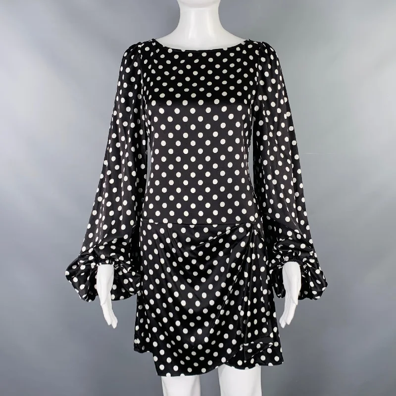 CAROLINE CONSTAS Size S Black White Silk Blend Polka Dot Bell Sleeves Dress Bodycon unclassified dresses