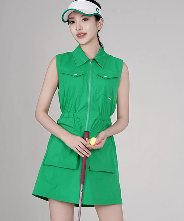 CHUCUCHU Zip-up Pocket Dress - Green Sequin unclassified dresses