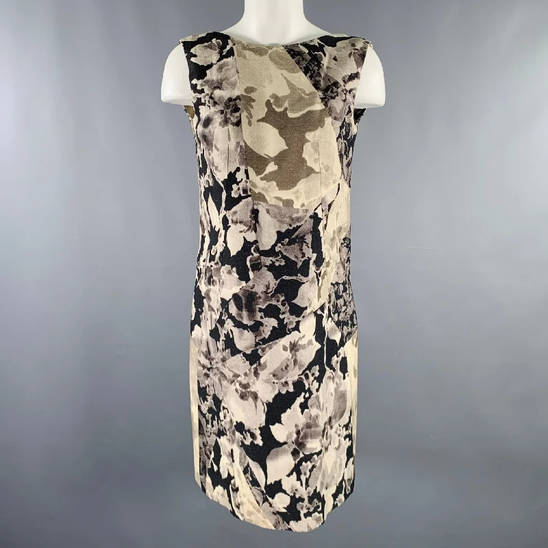 DRIES VAN NOTEN Size 6 Grey Olive Wool Silk Marbled Open Back Dress Party unclassified dresses