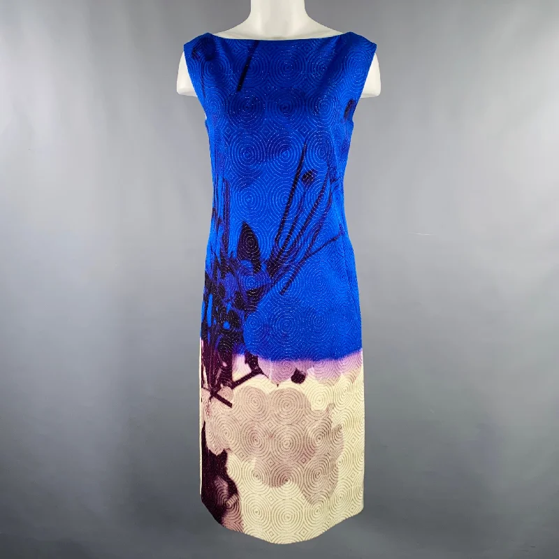 DRIES VAN NOTEN Size S Blue Cream Viscose Abstract Circles Sleeveless Dress High-end unclassified dresses