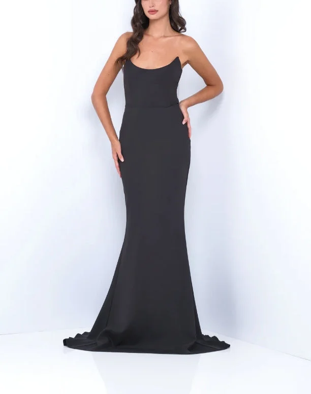 Evening Dress Front Back Scoop Neckline Sleek Fitted Silhouette Floor-Length Black Formal Dress Stylish unclassified dresses