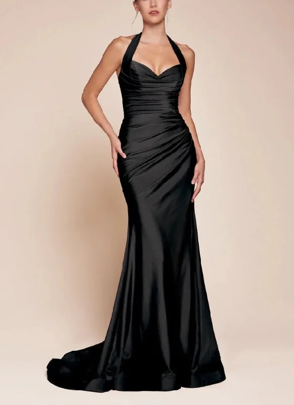 Evening Dress Mermaid Cultivate oneself Ruched halter bodice Black Formal Dress Printed unclassified dresses