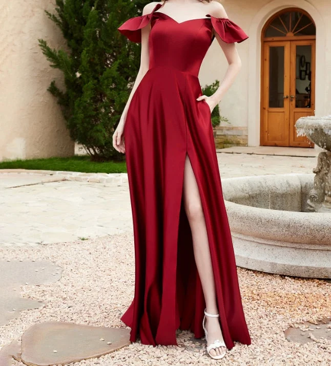 Evening Dress Off The Shoulder Satin Gown Pocket Dress Backless unclassified dresses