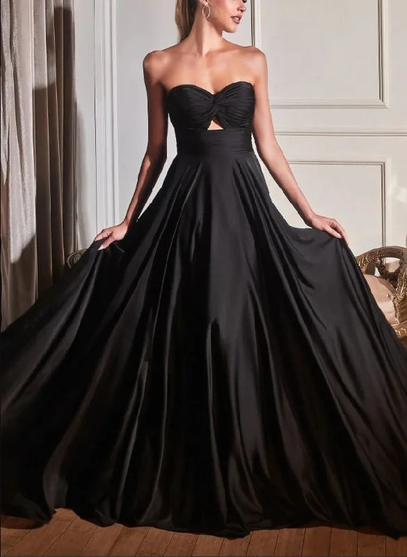 Evening Dress Satin A-Line Strapless Backless Wrinkle Elegant Black Formal Dress Fall unclassified dresses