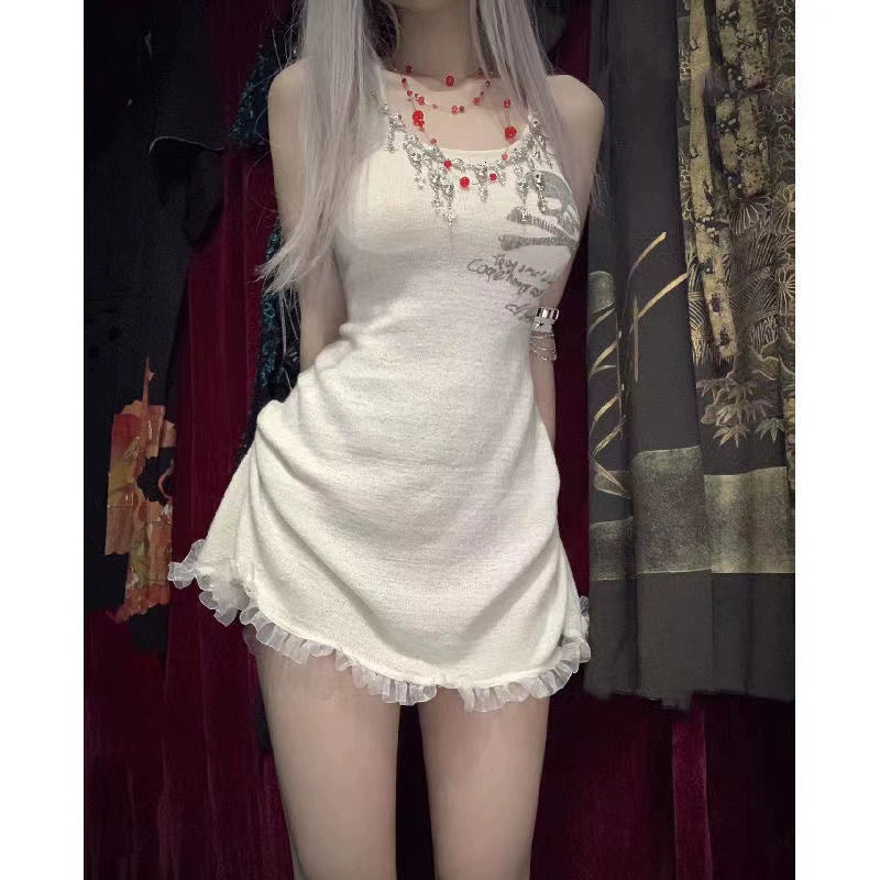 Gothic style milky white y2k skull dress A41126 Tiered unclassified dresses