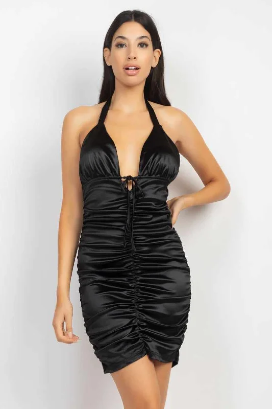 Halter Satin Ruching Dress Cocktail unclassified dresses