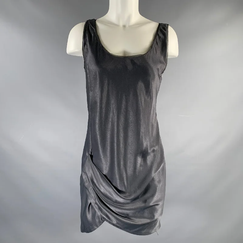 HELMUT LANG Size 2 Grey Triacetate Blend Draped Asymmetrical Dress Printed unclassified dresses