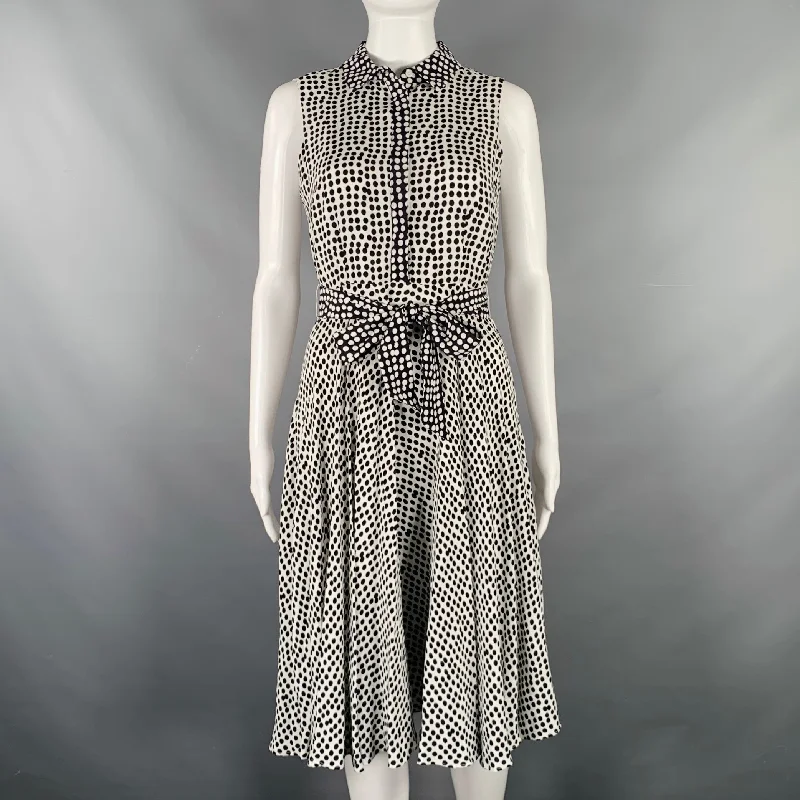 HOBBS LONDON Size 2 White Black Viscose Polka Dot A-Line Dress Elegant unclassified dresses