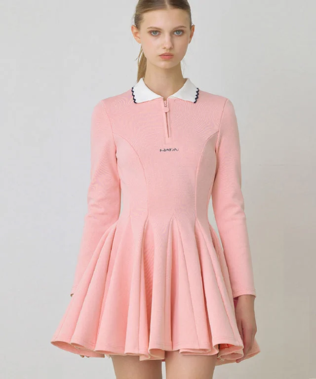 KANDINI Zip-Up Flared Dress - Pink Wedding guest unclassified dresses