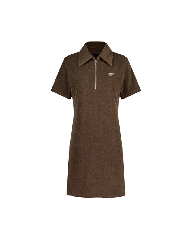 LE SONNET Terry Zip-Up Dress - Brown Casual chic unclassified dresses