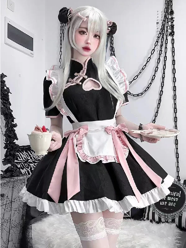 Lolita pink maid cos cheongsam dress A41145 Unique unclassified dresses