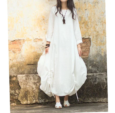 Loose Bud Style Drawstring Hem Linen Cotton Spring Women Dresses CH90410 Budget-friendly unclassified dresses