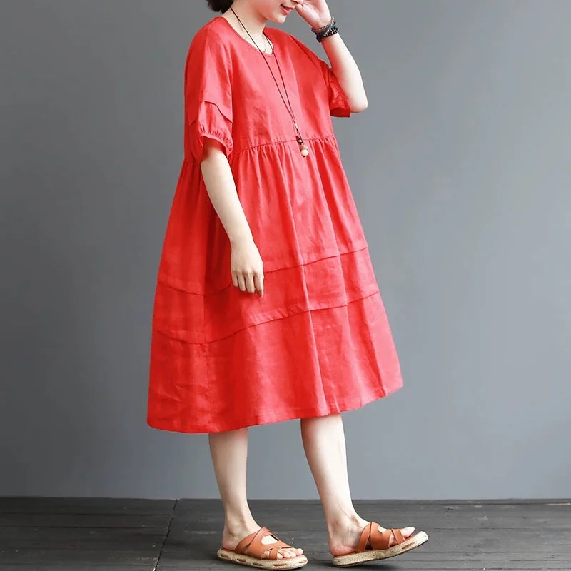 Loose Fit Style Spring Women Dresses Pleated Linen Cotton  CH90410 Popular unclassified dresses