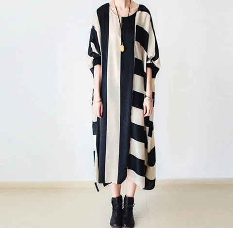 Strip Women Dresses Loose Style Silk Cotton Spring Women Dresses Ruffled unclassified dresses