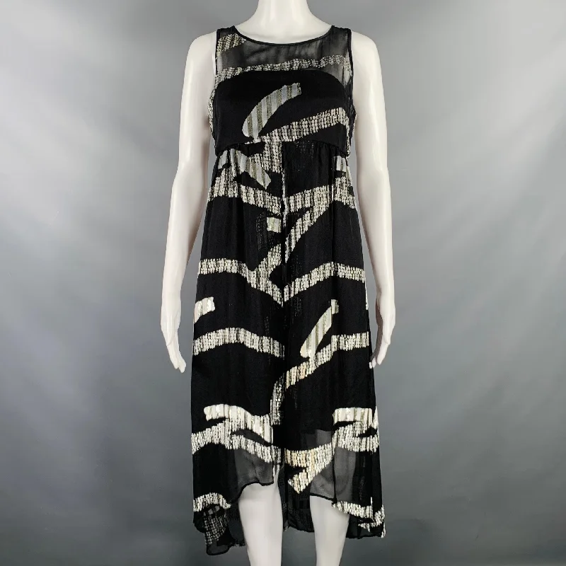 MARC JACOBS Size 2 Black Silver Silk Blend Jacquard Sleeveless Dress Off-shoulder unclassified dresses