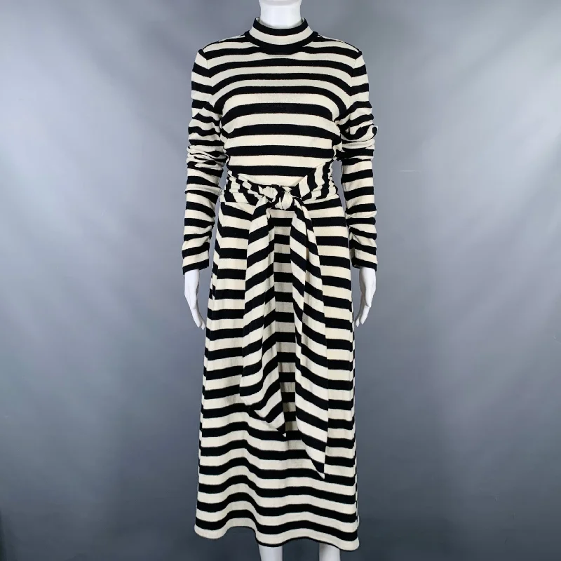 MARC JACOBS Size 6 Black White Wool Nylon Stripe Belted Dress Vacation unclassified dresses