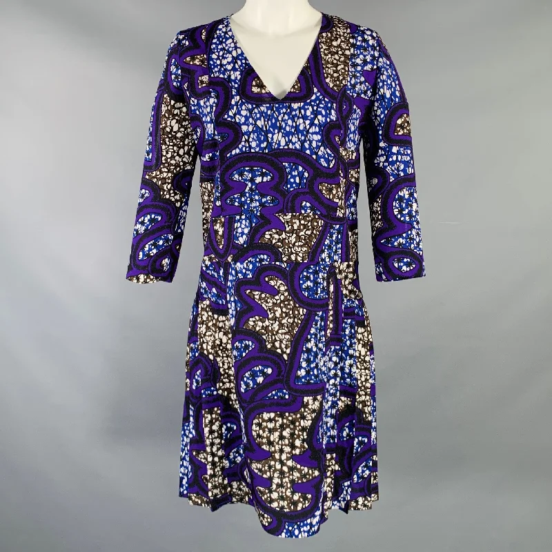 MARNI Size 4 Multi Color Polyester Abstract 3/4 Sleeves Dress Engagement unclassified dresses