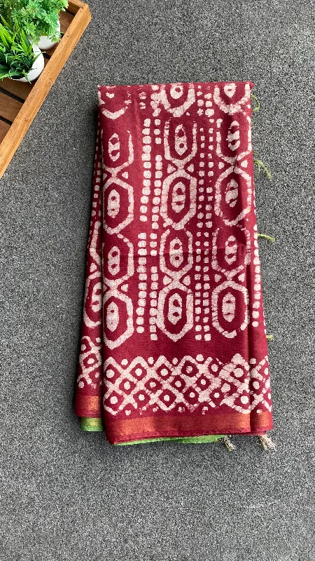 Maroon & parrot green printed cotton saree with blouse Best floral dresses for casual outings