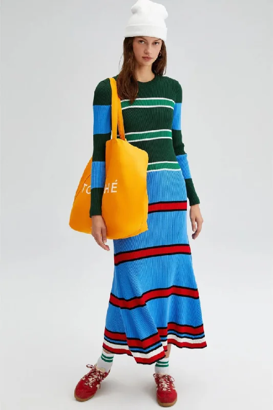 Multicolored Striped Knit Dress Breathable unclassified dresses