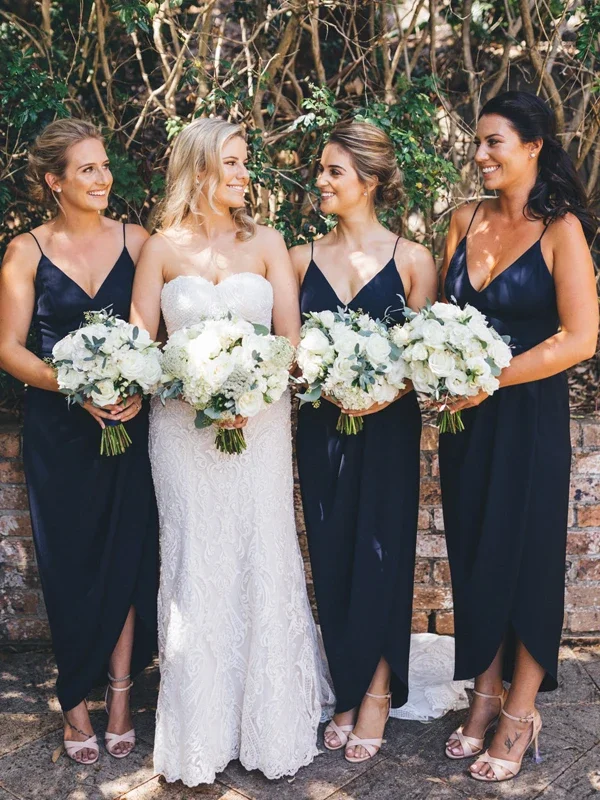 Navy Jersey V-neck Bridesmaid Dresses, 2020 Bridesmaid Dresses, Popular Bridesmaid Dresses Street style unclassified dresses