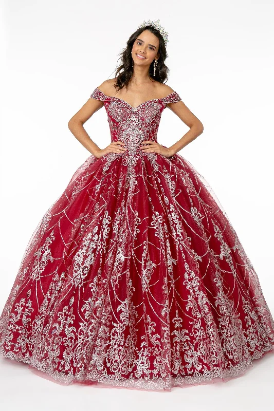 Off Shoulder Glitter Print Ball Gown by Elizabeth K GL2910 Silk floral dresses