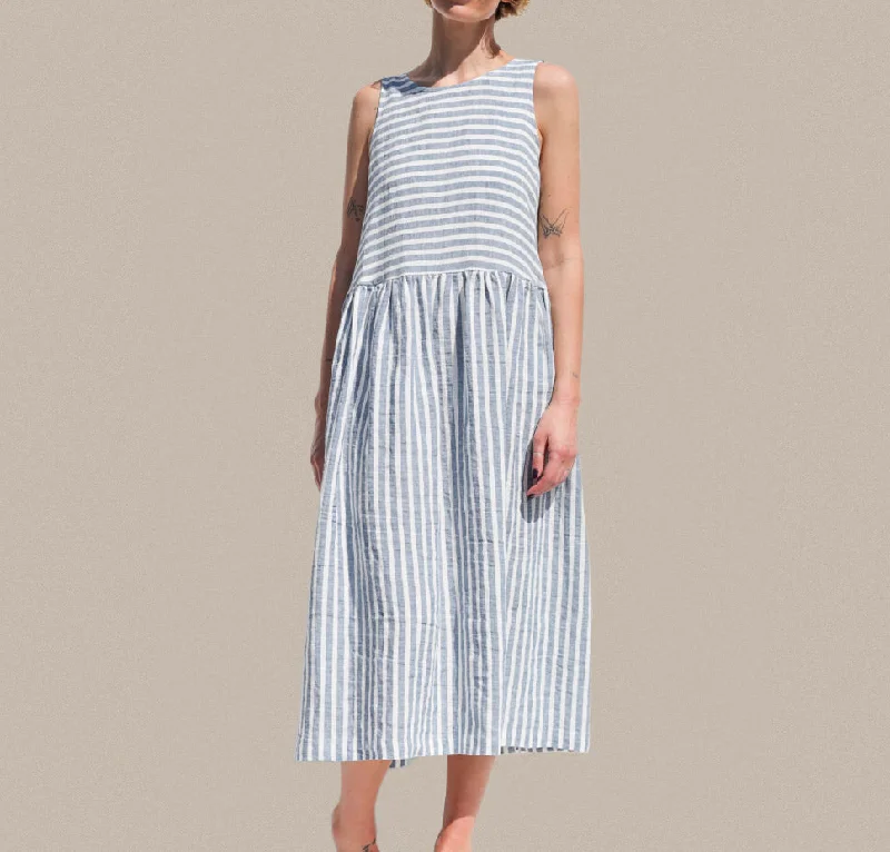 OffOn Clothing - Sleeveless Linen Smock Dress Y2K unclassified dresses