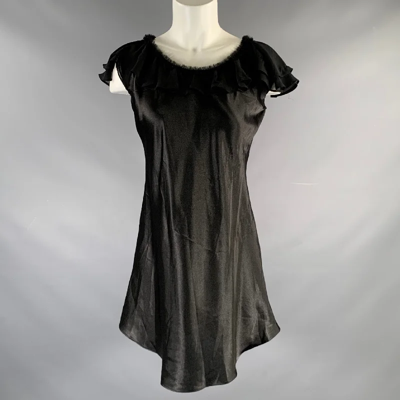 OSCAR DE LA RENTA Size S Black Polyester Mixed Fabrics Butterfly Sleeve Dress Mesh unclassified dresses