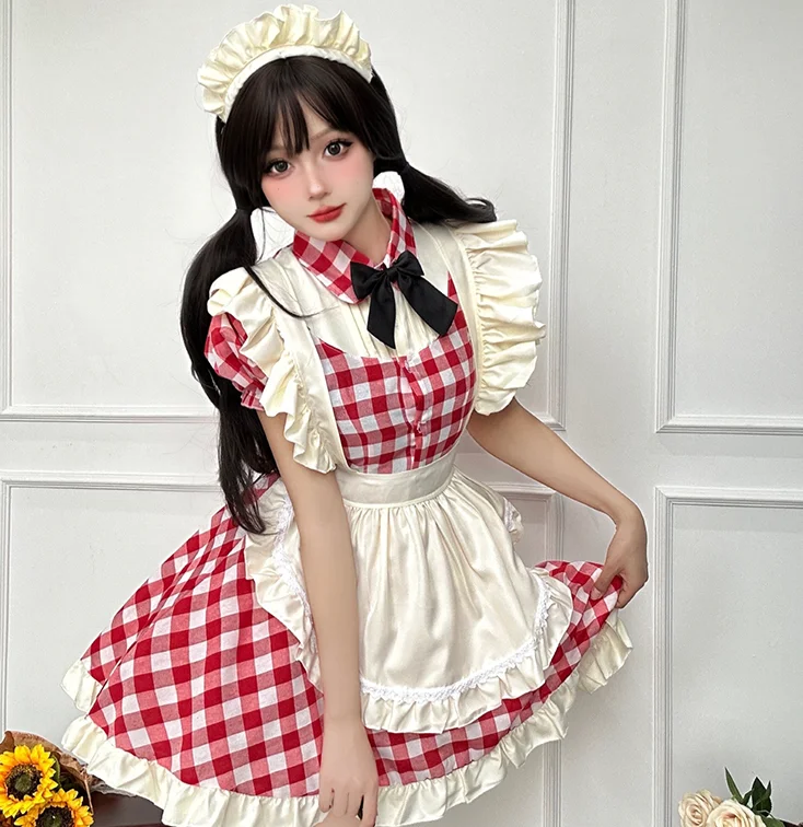 Red plaid cos maid dress AP236 Anniversary unclassified dresses