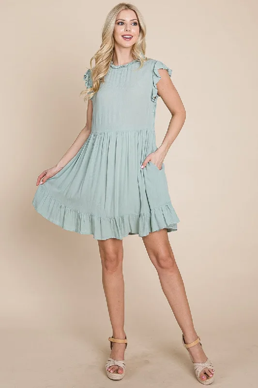 Ruffled Sleeveless Babydoll dress with pockets Long unclassified dresses