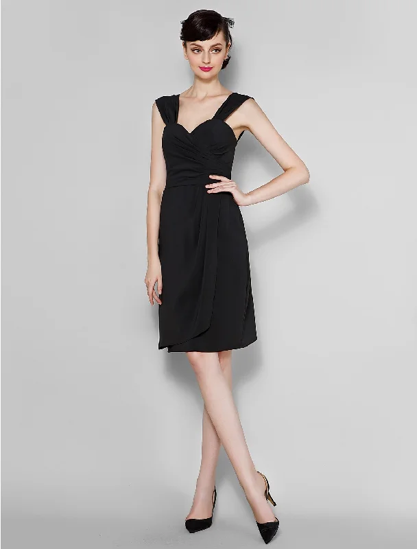 Sheath / Column Bridesmaid Dress Straps Sleeveless Little Black Dress Knee Length Chiffon with Criss Cross Designer unclassified dresses