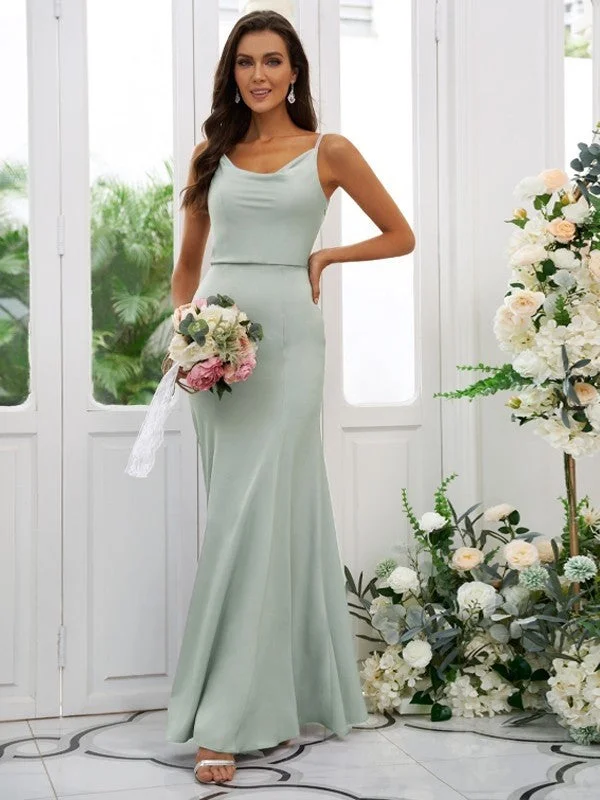 Sheath/Column Charmeuse Ruffles Square Sleeveless Floor-Length Bridesmaid Dresses Engagement unclassified dresses