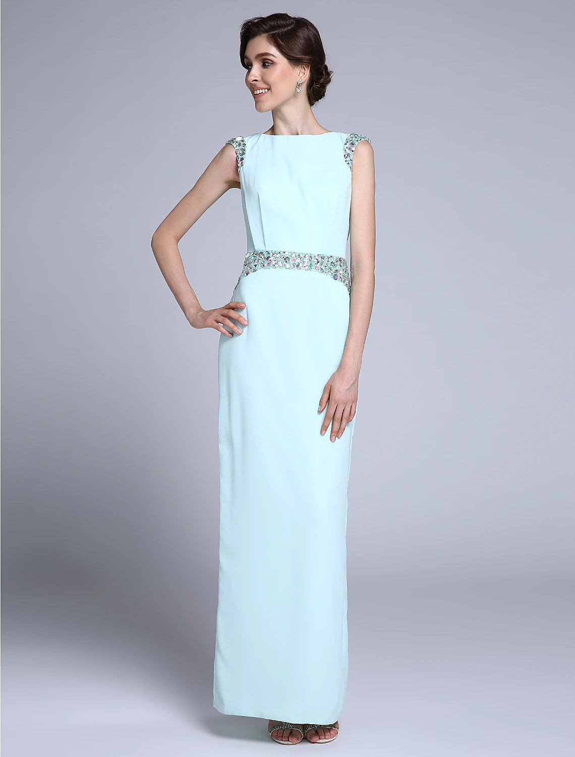 Sheath / Column Mother of the Bride Dress Elegant Bateau Neck Ankle Length Chiffon Sleeveless No with Crystals Budget-friendly unclassified dresses