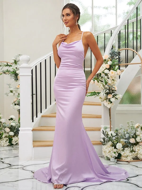 Sheath/Column Ruched Square Sleeveless Sweep/Brush Train Bridesmaid Dresses Date night unclassified dresses