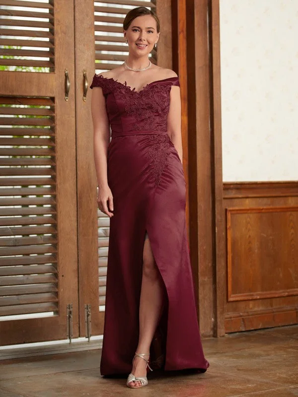 Sheath/Column Satin Applique Off-the-Shoulder Sleeveless Sweep/Brush Train Mother of the Bride Dresses Long unclassified dresses