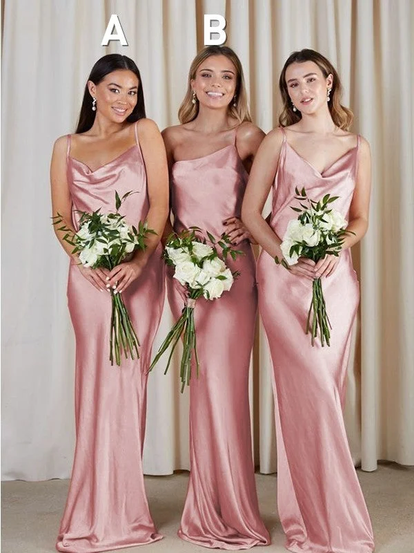 Sheath/Column Silk like Satin Ruched Spaghetti Straps Sleeveless Sweep/Brush Train Bridesmaid Dresses Chiffon unclassified dresses