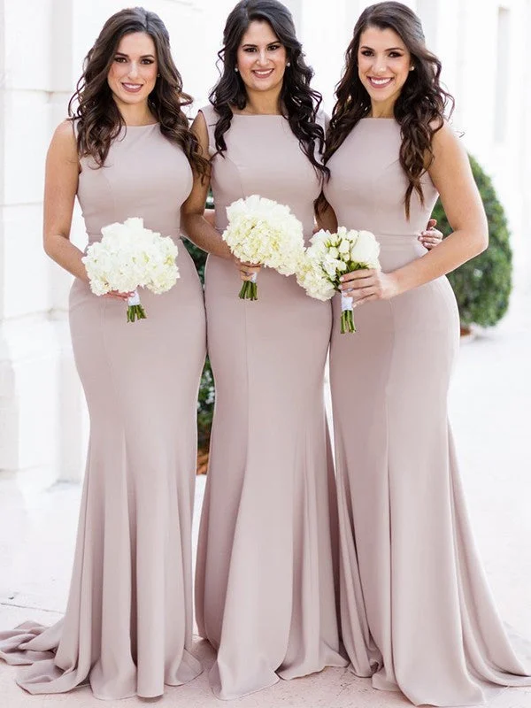 Sheath/Column Sleeveless Sheer Neck Sweep/Brush Train Stretch Crepe Bridesmaid Dresses Sexy unclassified dresses